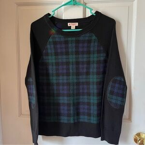 Black and Green 100% Wool Plaid Sweater (soft, not itchy)